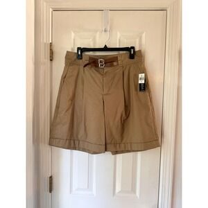 Lauren Ralph Lauren Tan Pleated Cuffed Bermuda Shorts with Belt Size 6 NEW